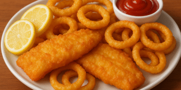 Peixe Frito com Anéis de Cebola