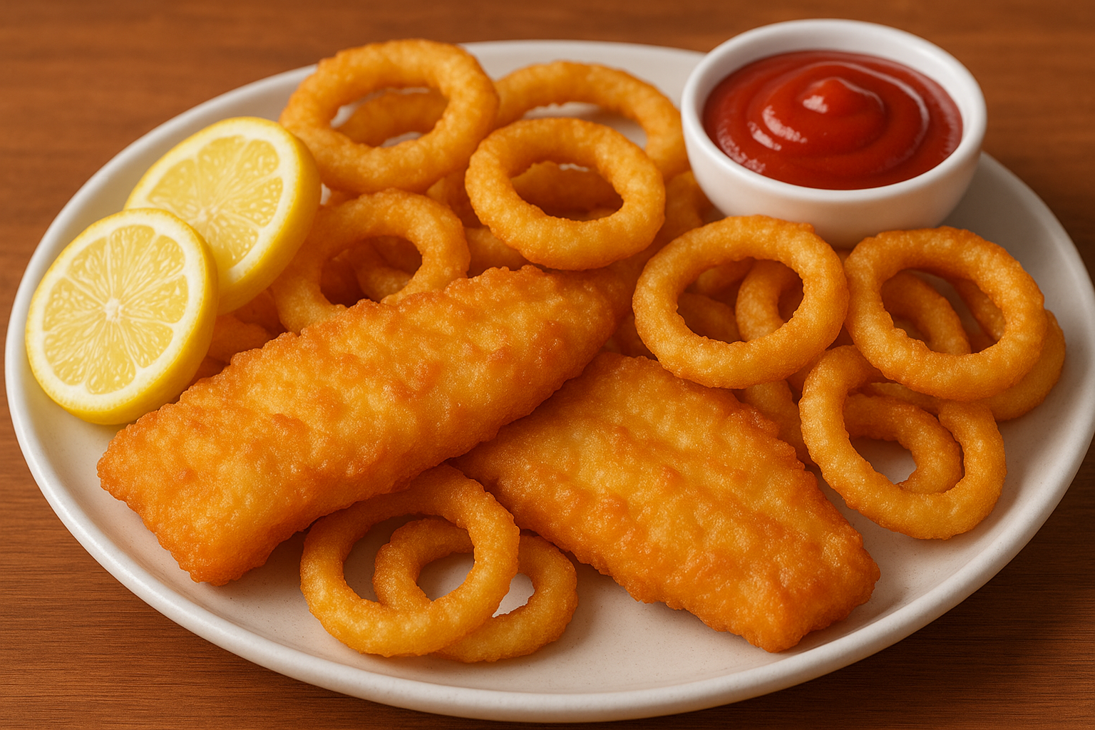 Peixe Frito com Anéis de Cebola